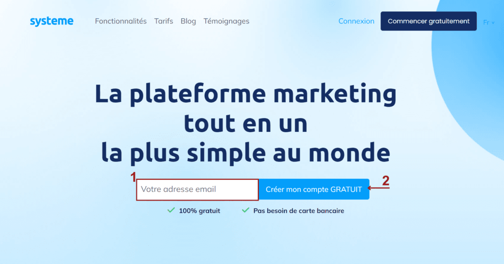 Créer votre compte pour lancer votre business d'affiliation sur Systeme.io