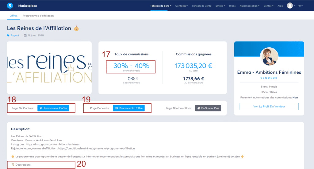 Vous renseignez sur les conditions d'affiliation