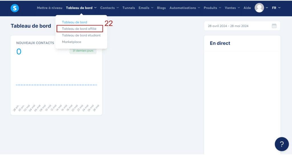 Accéder à votre tableau de bord affilié sur Systeme.io