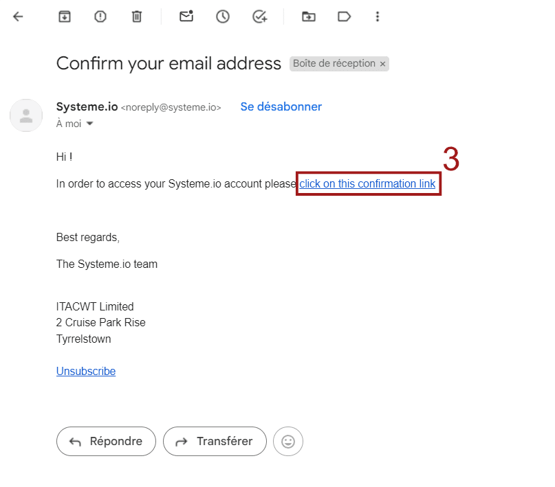 Email confirmation d'inscription