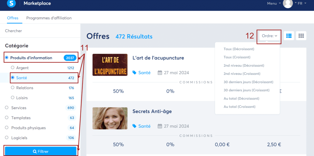 Recherche de produits par catégorie