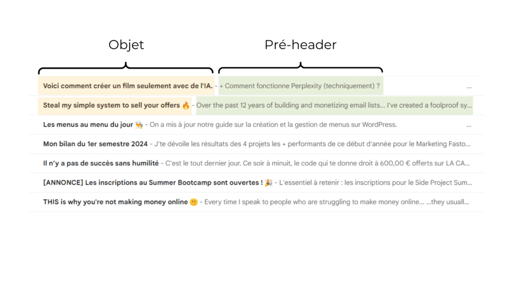 Utiliser l'objet d'email et le pré-header